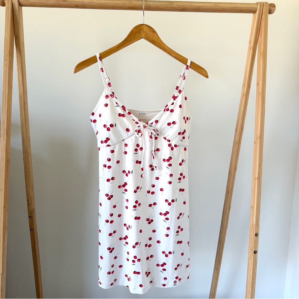 Abercrombie & Fitch YPB SculptLUX Cami Tie Front Mini Dress in Cherry Print - L